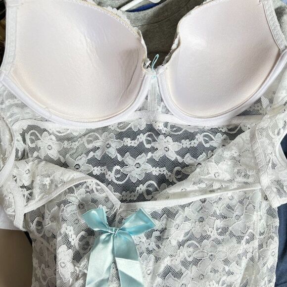 White Lace Floral Ruffle Sheer Underwire Slip Dress Size 2X - Picture 9 of 11